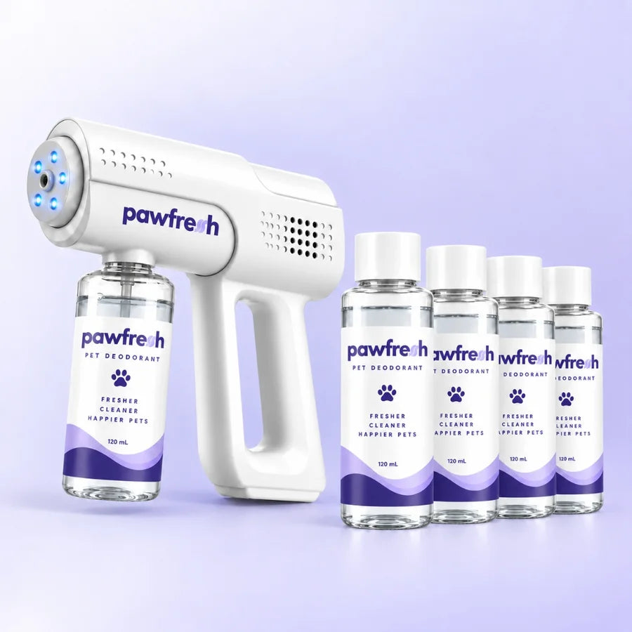 PawFresh mist device with four enzyme refill bottles